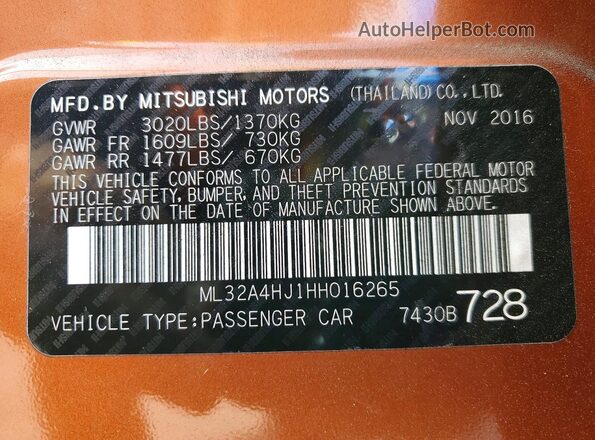 ML32A4HJ1HH016265 2017 MITSUBISHI MIRAGE Оранжевый Вид подкапотного пространства