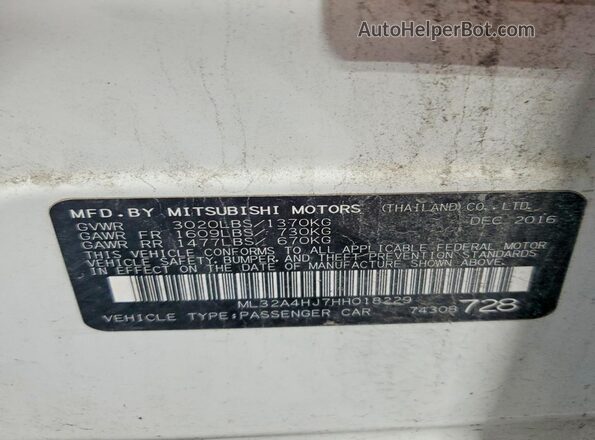 ML32A4HJ7HH018229 2017 MITSUBISHI MIRAGE White Widok naklejki z numerem VIN
