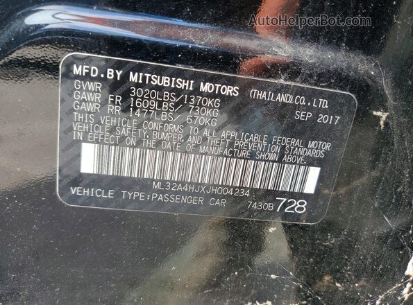 ML32A4HJXJH004234 2018 MITSUBISHI MIRAGE Black Vista del compartimento del motor