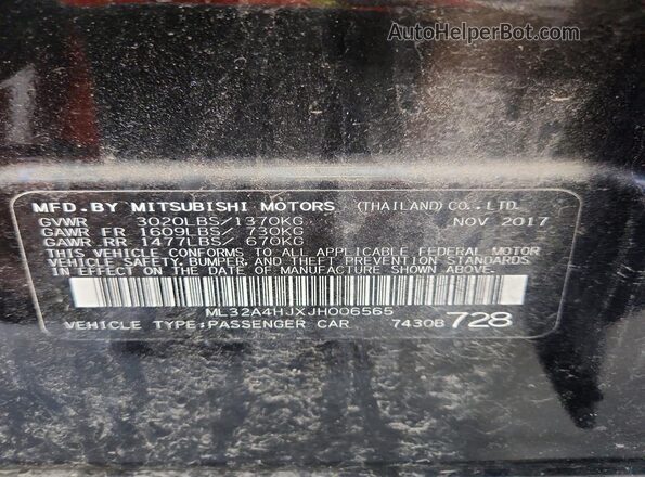 ML32A4HJXJH006565 2018 MITSUBISHI MIRAGE Black ძრავის განყოფილების ხედი