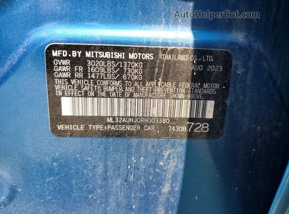 ML32AUHJ0RH003380 2024 MITSUBISHI MIRAGE Blue ძრავის განყოფილების ხედი