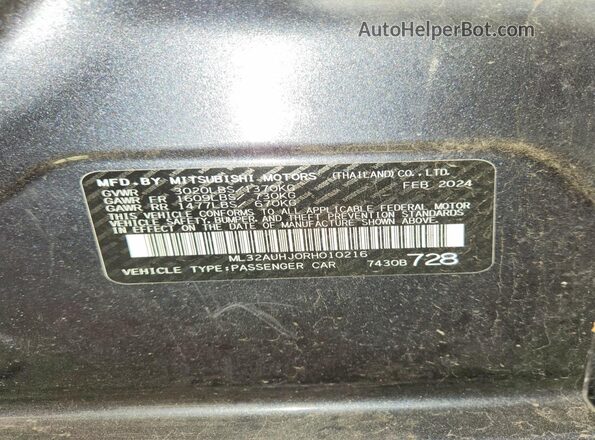 ML32AUHJ0RH010216 2024 MITSUBISHI MIRAGE Charcoal Vista del compartimento del motor