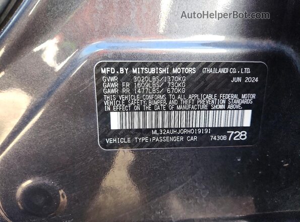 ML32AUHJ0RH019191 2024 MITSUBISHI MIRAGE Charcoal Widok naklejki z numerem VIN