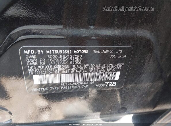ML32AUHJ0RH021541 2024 MITSUBISHI MIRAGE Black Vista del compartimento del motor