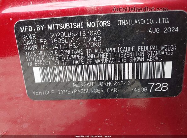 ML32AUHJ0RH024343 2024 MITSUBISHI MIRAGE Red ძრავის განყოფილების ხედი