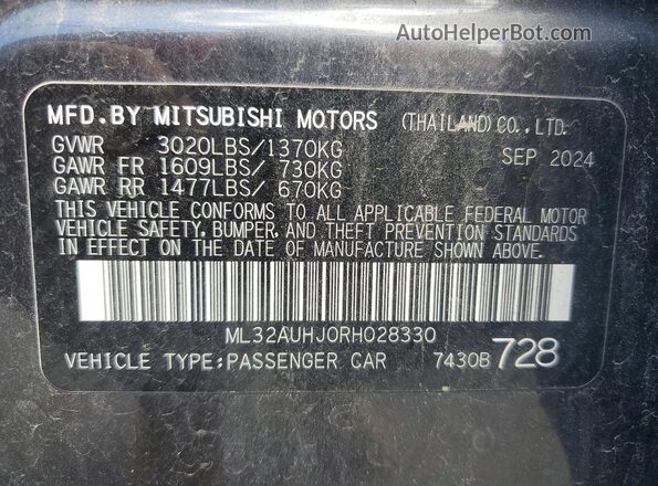 ML32AUHJ0RH028330 2024 MITSUBISHI MIRAGE Gray VIN կոդի պիտակի տեսք