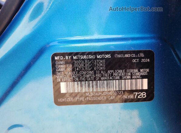 ML32AUHJ0RH033723 2024 MITSUBISHI MIRAGE Blue Շարժիչի բաժամունքի տեսք
