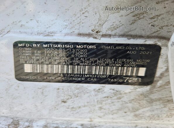 ML32AUHJ1MH012887 2021 MITSUBISHI MIRAGE White Vista del compartimento del motor