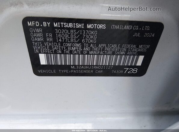ML32AUHJ1RH021127 2024 MITSUBISHI MIRAGE Silver ძრავის განყოფილების ხედი