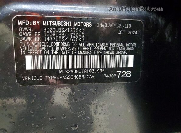 ML32AUHJ1RH031995 2024 MITSUBISHI MIRAGE Gray Vista del compartimento del motor