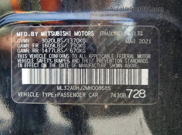 ML32AUHJ2MH008685 2021 MITSUBISHI MIRAGE Black ძრავის განყოფილების ხედი