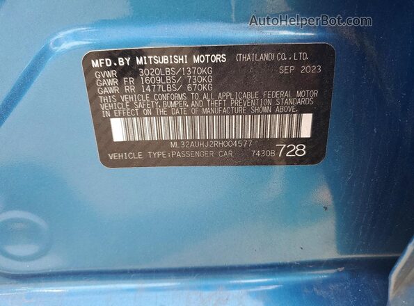 ML32AUHJ2RH004577 2024 MITSUBISHI MIRAGE Blue Շարժիչի բաժամունքի տեսք