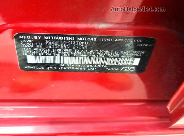 ML32AUHJ2RH032024 2024 MITSUBISHI MIRAGE Red ძრავის განყოფილების ხედი
