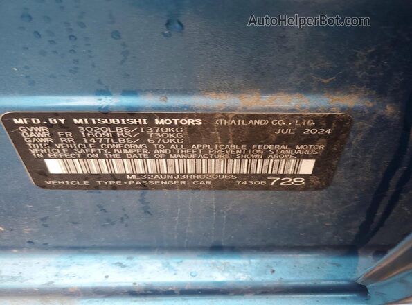 ML32AUHJ3RH020965 2024 MITSUBISHI MIRAGE Blue Vista del compartimento del motor