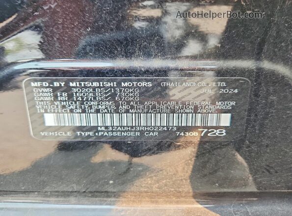 ML32AUHJ3RH022473 2024 MITSUBISHI MIRAGE Черный Вид подкапотного пространства