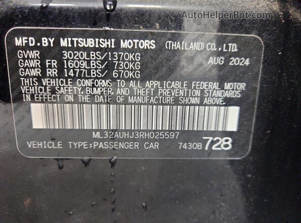 ML32AUHJ3RH025597 2024 MITSUBISHI MIRAGE Black Engine compartment view