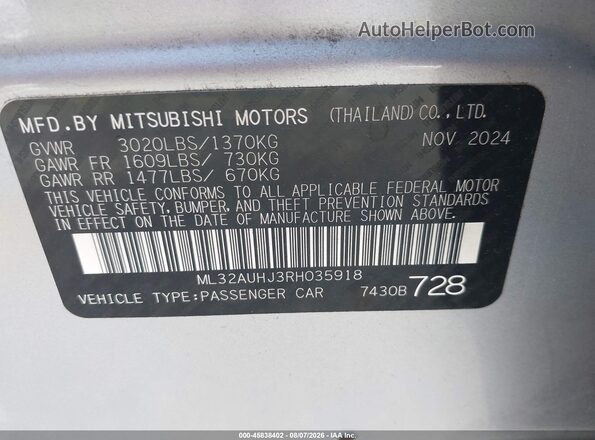 ML32AUHJ3RH035918 2024 MITSUBISHI MIRAGE Silver Widok komory silnika