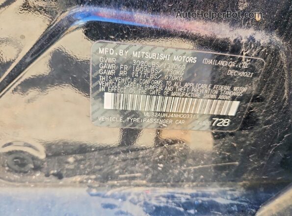 ML32AUHJ4NH003313 2022 MITSUBISHI MIRAGE Black ძრავის განყოფილების ხედი