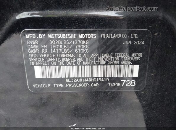 ML32AUHJ4RH019419 2024 MITSUBISHI MIRAGE Black Вид підкапотного простору