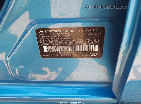 ML32AUHJ4RH020991 2024 MITSUBISHI MIRAGE Blue Շարժիչի բաժամունքի տեսք