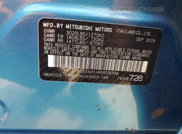 ML32AUHJ4RH028394 2024 MITSUBISHI MIRAGE Blue Engine compartment view