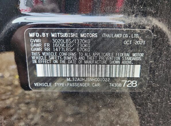 ML32AUHJ5NH001022 2022 MITSUBISHI MIRAGE Black Engine compartment view