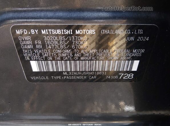 ML32AUHJ5RH018831 2024 MITSUBISHI MIRAGE Gray Вид підкапотного простору