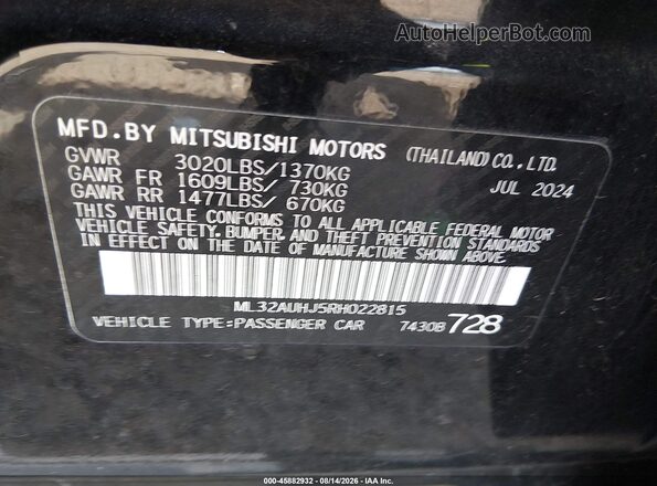 ML32AUHJ5RH022815 2024 MITSUBISHI MIRAGE Black Շարժիչի բաժամունքի տեսք