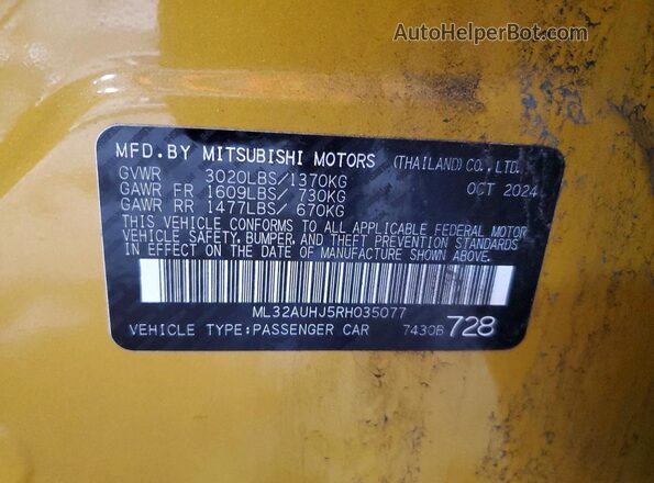 ML32AUHJ5RH035077 2024 MITSUBISHI MIRAGE Gold Widok naklejki z numerem VIN