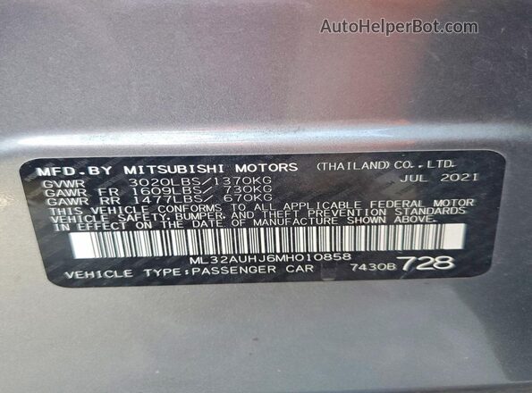 ML32AUHJ6MH010858 2021 MITSUBISHI MIRAGE Gray Engine compartment view