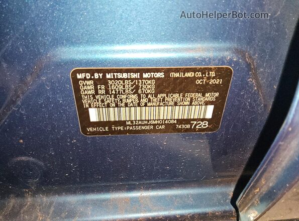 ML32AUHJ6MH014084 2021 MITSUBISHI MIRAGE Blue ძრავის განყოფილების ხედი