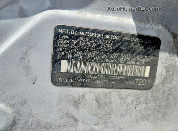 ML32AUHJ6NH009856 2022 MITSUBISHI MIRAGE White Vista de la etiqueta del VIN