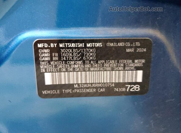 ML32AUHJ6RH010754 2024 MITSUBISHI MIRAGE Blue Շարժիչի բաժամունքի տեսք