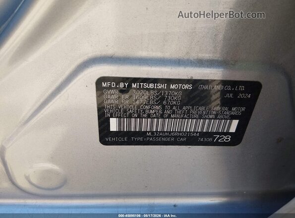 ML32AUHJ6RH021544 2024 MITSUBISHI MIRAGE Серебряный Вид подкапотного пространства