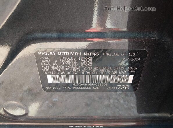 ML32AUHJ6RH028705 2024 MITSUBISHI MIRAGE Black Vista del compartimento del motor