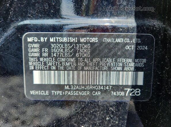 ML32AUHJ6RH034147 2024 MITSUBISHI MIRAGE Black ძრავის განყოფილების ხედი