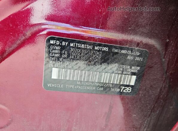 ML32AUHJ7MH012778 2021 MITSUBISHI MIRAGE Purple Շարժիչի բաժամունքի տեսք
