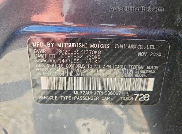 ML32AUHJ7RH036067 2024 MITSUBISHI MIRAGE Серый Вид подкапотного пространства