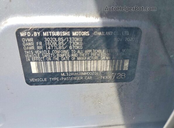 ML32AUHJ8MH002017 2021 MITSUBISHI MIRAGE Silver Շարժիչի բաժամունքի տեսք