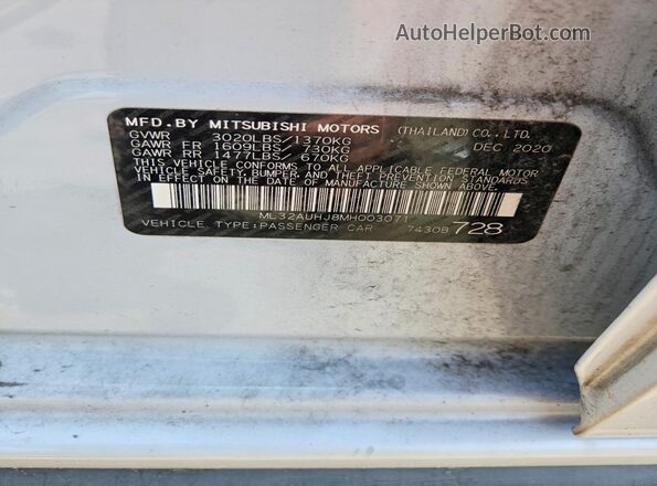 ML32AUHJ8MH003071 2021 MITSUBISHI MIRAGE White ძრავის განყოფილების ხედი