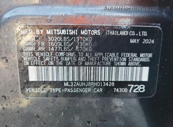 ML32AUHJ8RH013428 2024 MITSUBISHI MIRAGE Gray Vista de la etiqueta del VIN