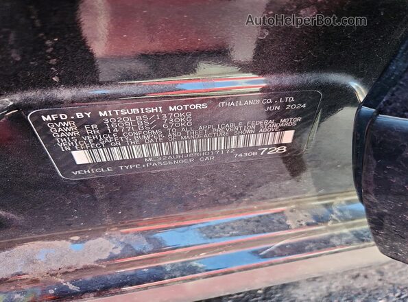 ML32AUHJ8RH017172 2024 MITSUBISHI MIRAGE Black VIN sticker view