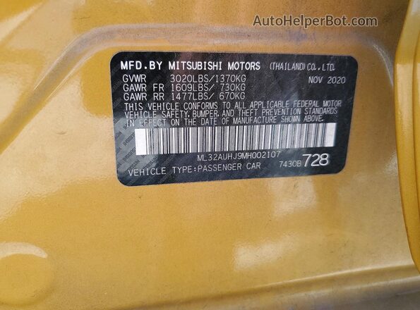 ML32AUHJ9MH002107 2021 MITSUBISHI MIRAGE Gold Engine compartment view
