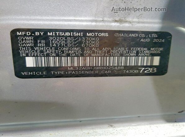 ML32AUHJ9RH025488 2024 MITSUBISHI MIRAGE Silver Вид підкапотного простору