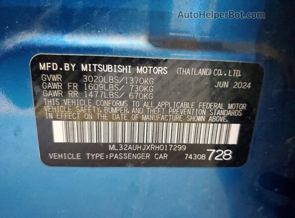 ML32AUHJXRH017299 2024 MITSUBISHI MIRAGE Blue ძრავის განყოფილების ხედი