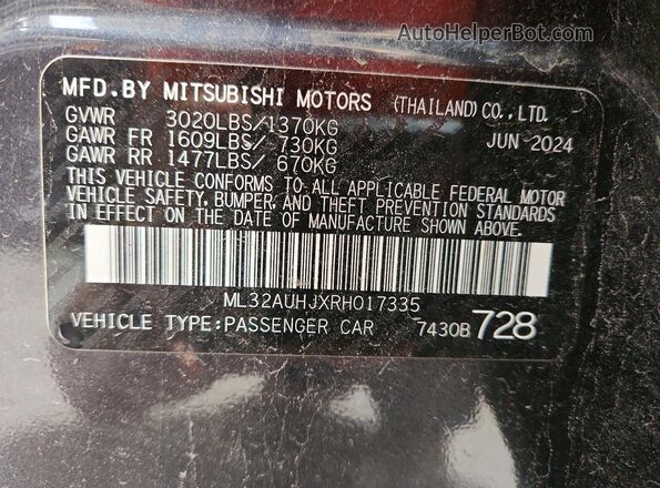 ML32AUHJXRH017335 2024 MITSUBISHI MIRAGE Black 