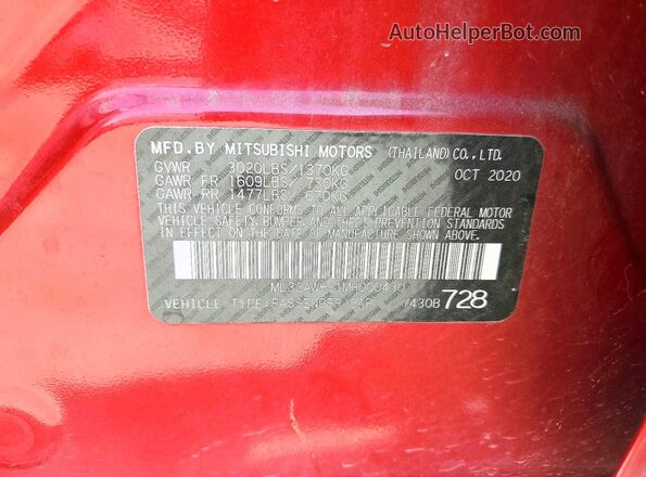 ML32AWHJ1MH000430 2021 MITSUBISHI MIRAGE Red VIN კოდის სტიკერის ხედი