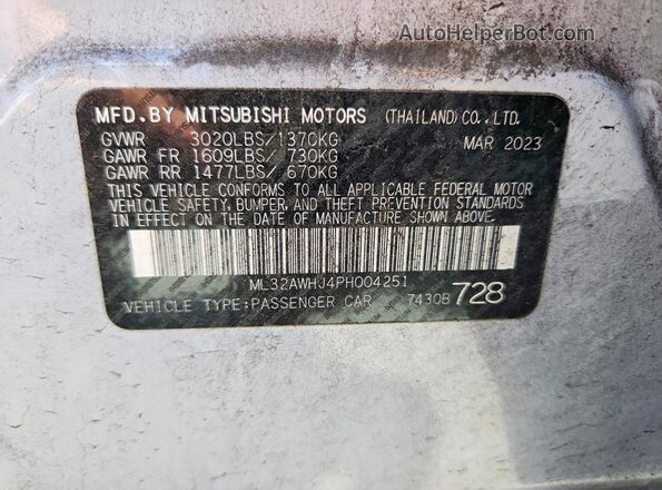 ML32AWHJ4PH004251 2023 MITSUBISHI MIRAGE White Вид підкапотного простору