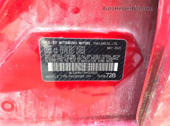 ML32AWHJ7MH009925 2021 MITSUBISHI MIRAGE Red Շարժիչի բաժամունքի տեսք