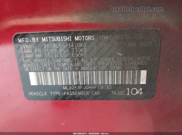 ML32F3FJ0HHF19030 2017 MITSUBISHI MIRAGE G4 Red ძრავის განყოფილების ხედი
